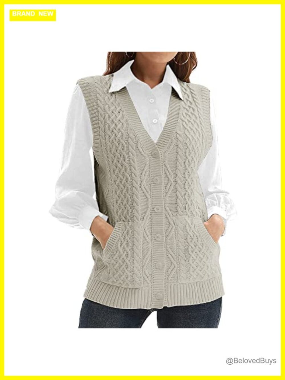 Knit Sweater Vest V Neck Sleeveless Button Down Cardigan Pocket Outwear Top